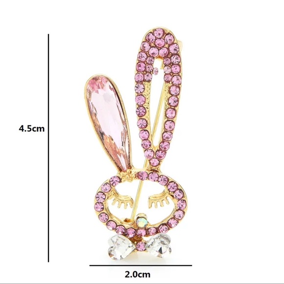 Pink Rhinestone Rabbit Brooch - Picture 2 of 2